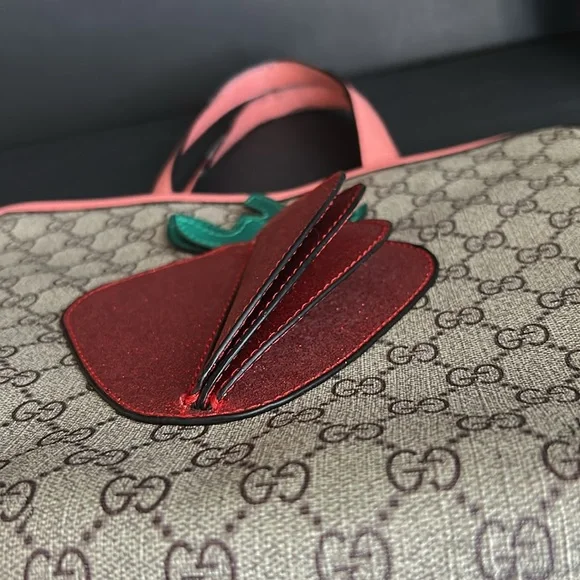 Tote with Strawberry Design - Pink and Gray - Picture 9 of 12